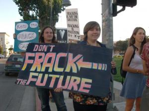 Protesters against fracking in Hollister last October.